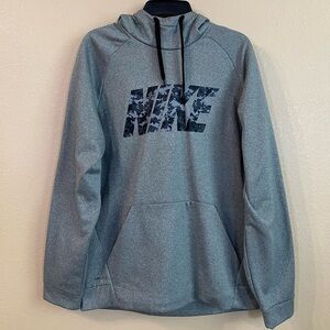 Nike Mens Size L Gray Black Dri Fit Funnel‎ Neck Pullover Hoodie Sweatshirt Gym